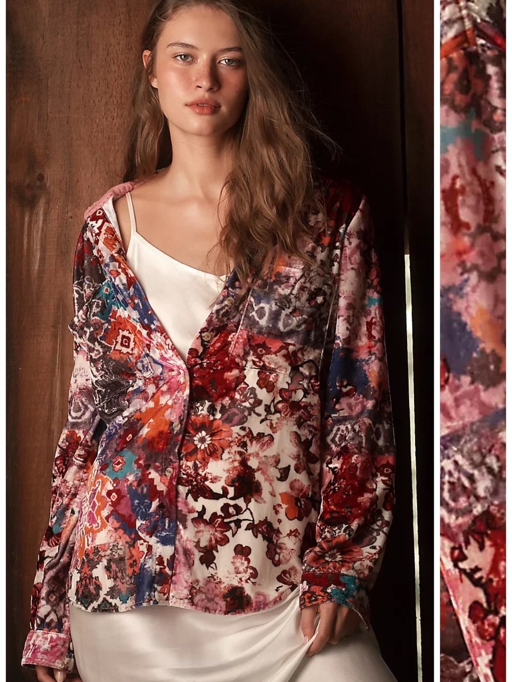 NWT Anthropologie Pilcro Hadley Velvet Relaxed Buttondown Shirt Pink Combo S
